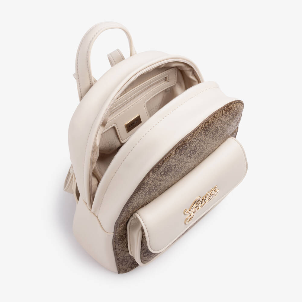 Guess-Girls Ivory & Beige Faux Leather 4g Mini Backpack (23cm) | Childrensalon