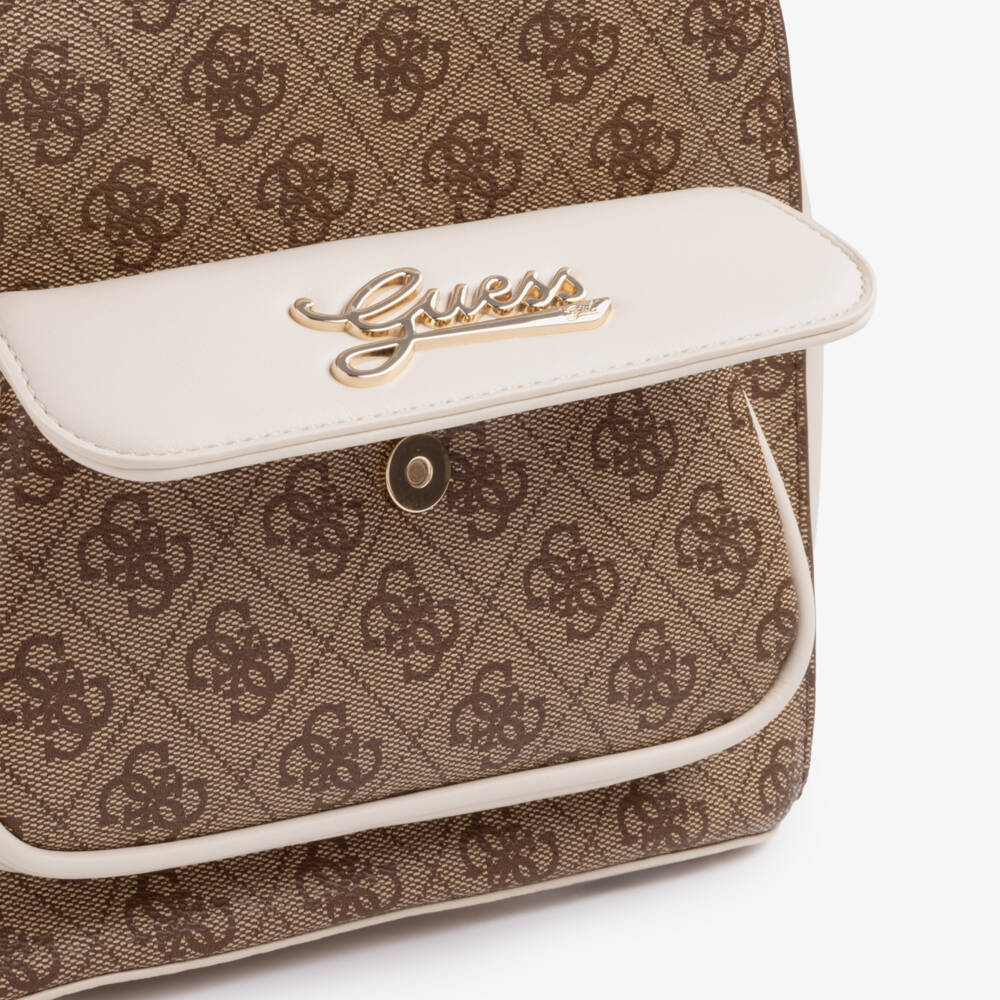 Guess-Girls Ivory & Beige Faux Leather 4g Mini Backpack (23cm) | Childrensalon