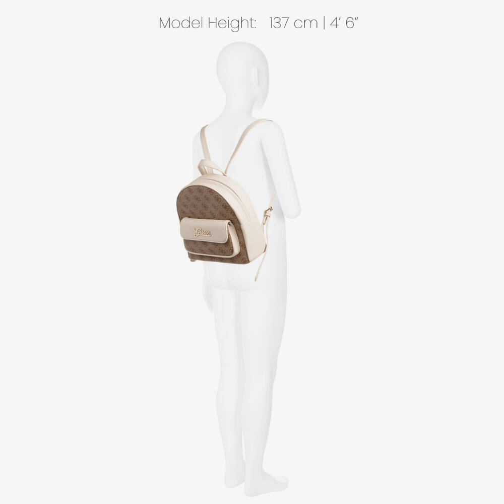 Guess-Girls Ivory & Beige Faux Leather 4g Mini Backpack (23cm) | Childrensalon