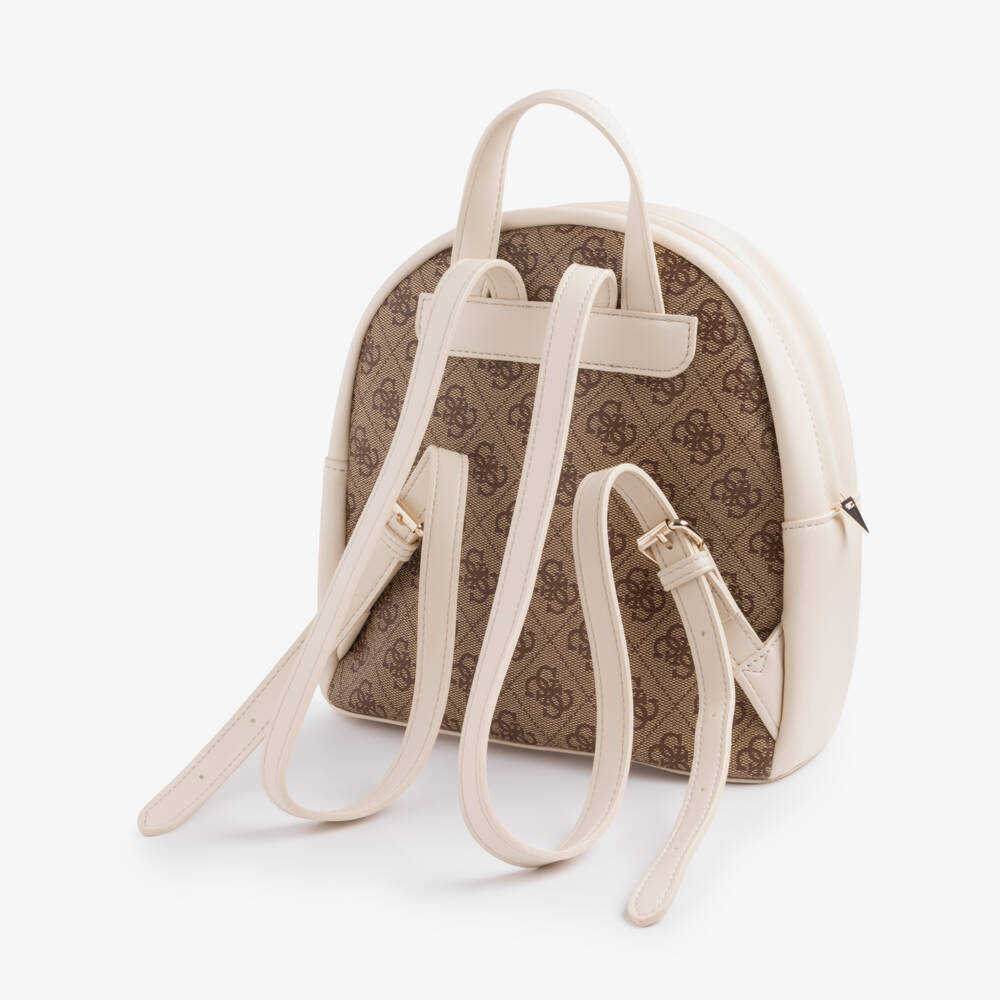 Guess-Girls Ivory & Beige Faux Leather 4g Mini Backpack (23cm) | Childrensalon