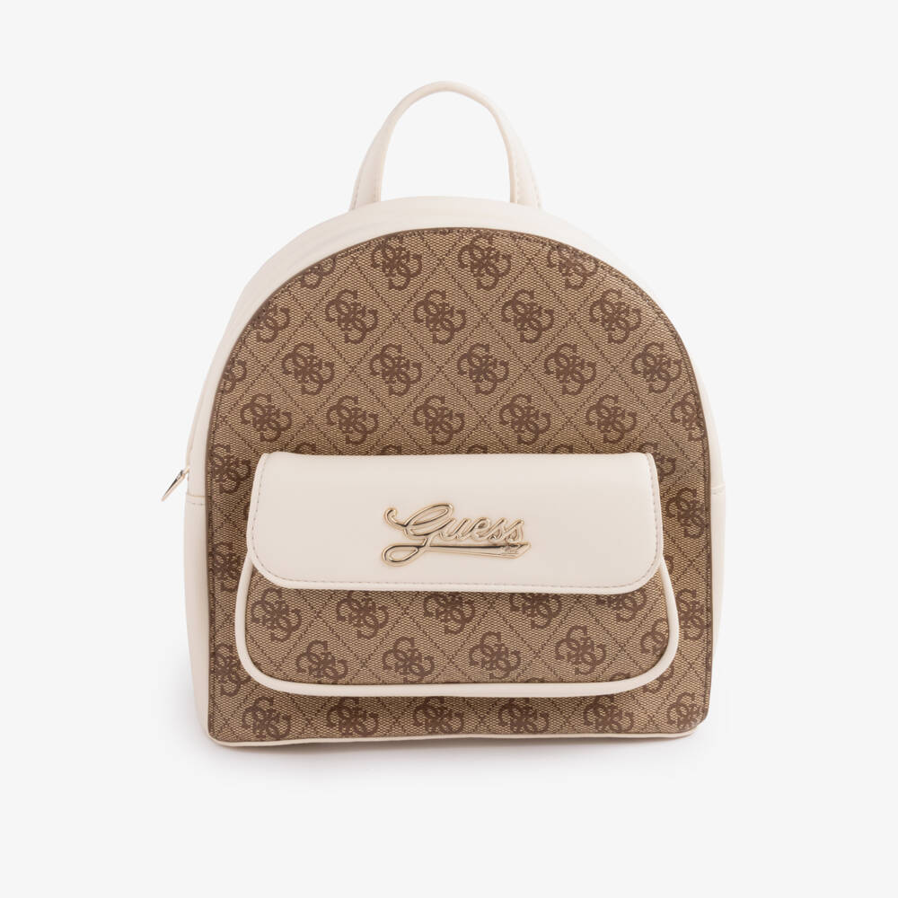 Guess-Girls Ivory & Beige Faux Leather 4g Mini Backpack (23cm) | Childrensalon