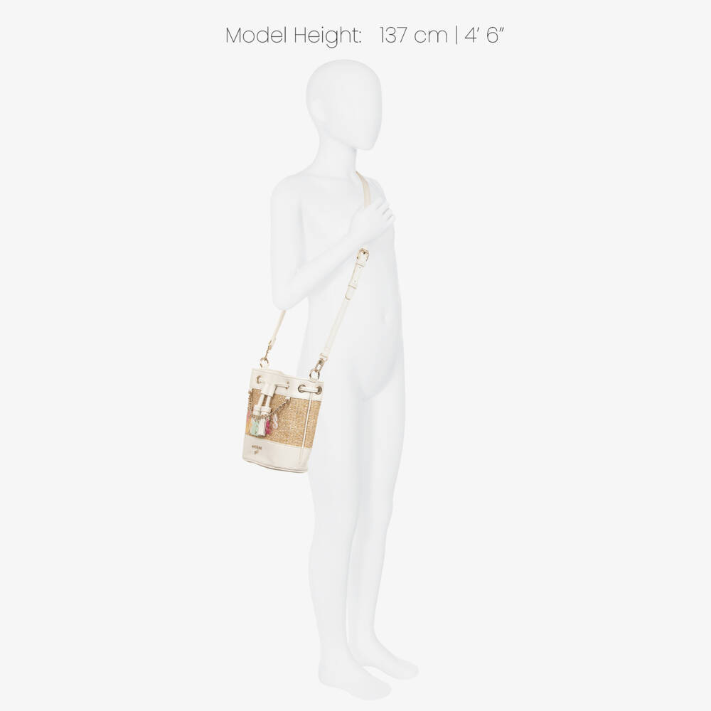 Guess-Girls Ivory & Beige Straw Bucket Bag (20cm) | Childrensalon
