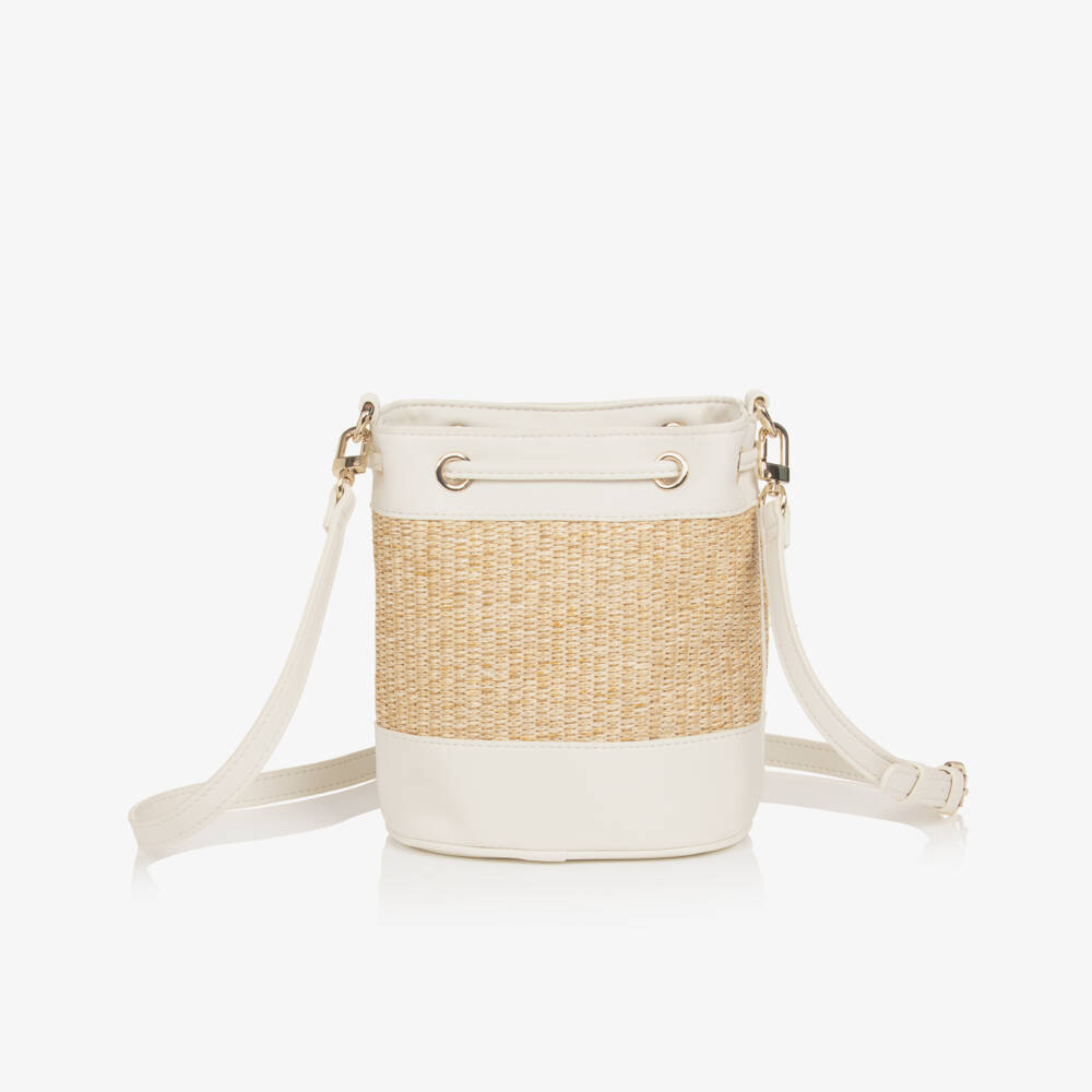 Guess-Girls Ivory & Beige Straw Bucket Bag (20cm) | Childrensalon