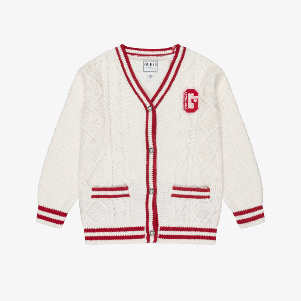 Guess-Girls Ivory Cable Knitted Cardigan | Childrensalon