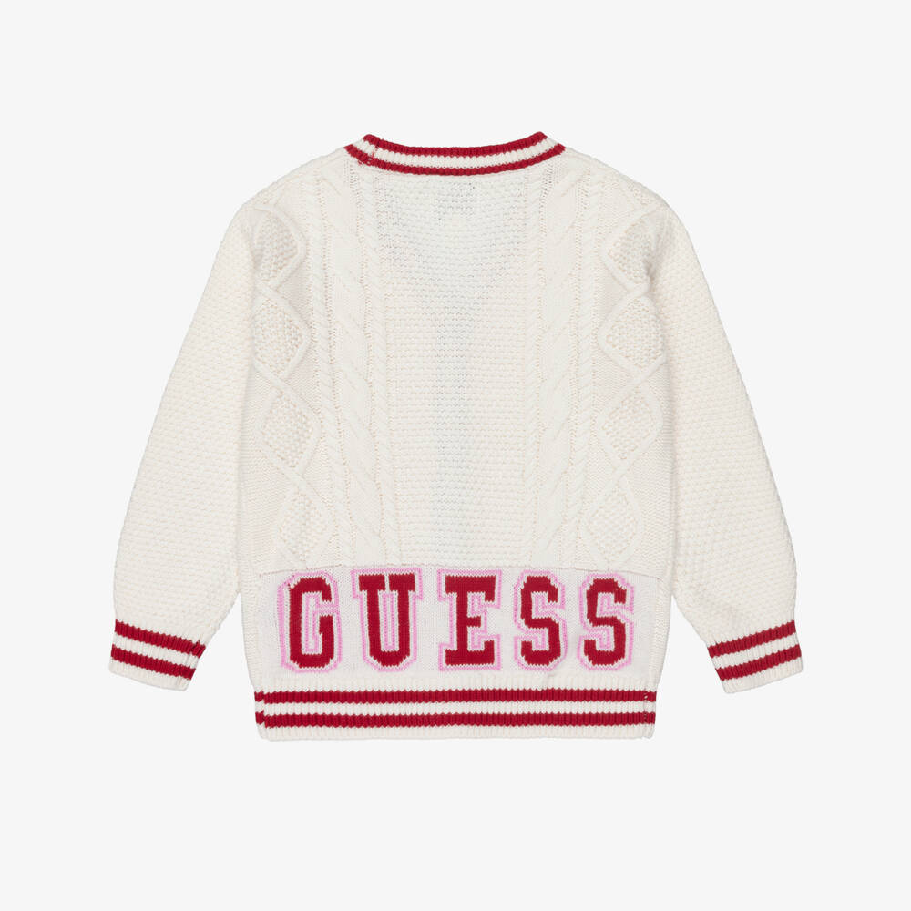 Guess-Girls Ivory Cable Knitted Cardigan | Childrensalon