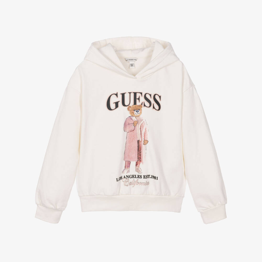 Guess-Girls Ivory Cotton Bear Hoodie | Childrensalon