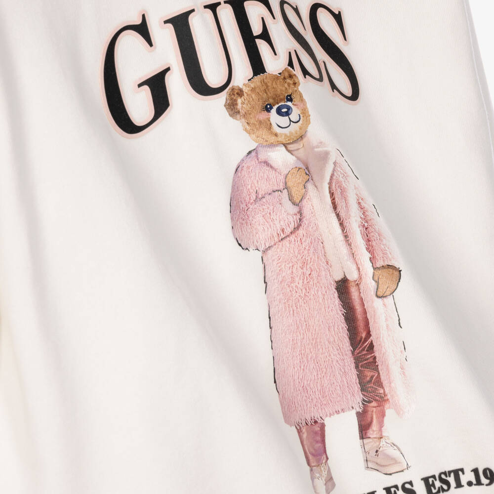 Guess-Girls Ivory Cotton Bear Hoodie | Childrensalon