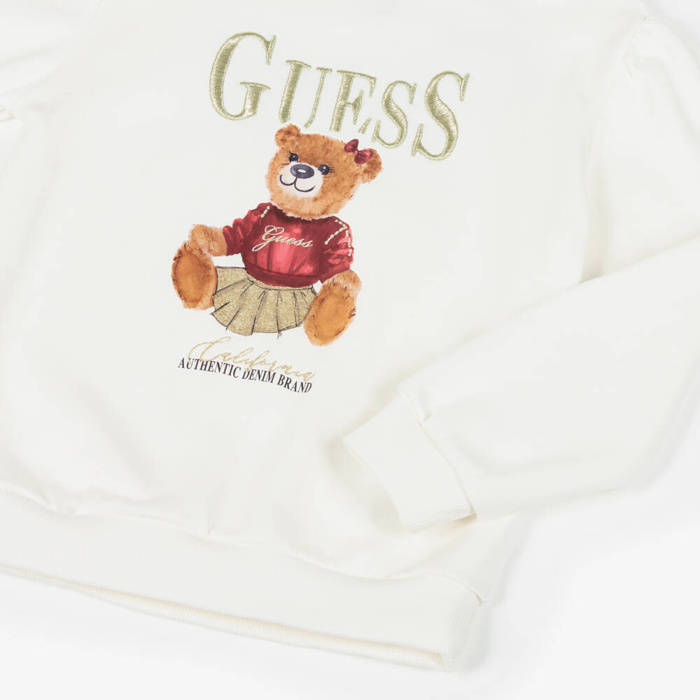 Guess-Свитшот кремовый хлопковый с мишкой для девочек | Childrensalon