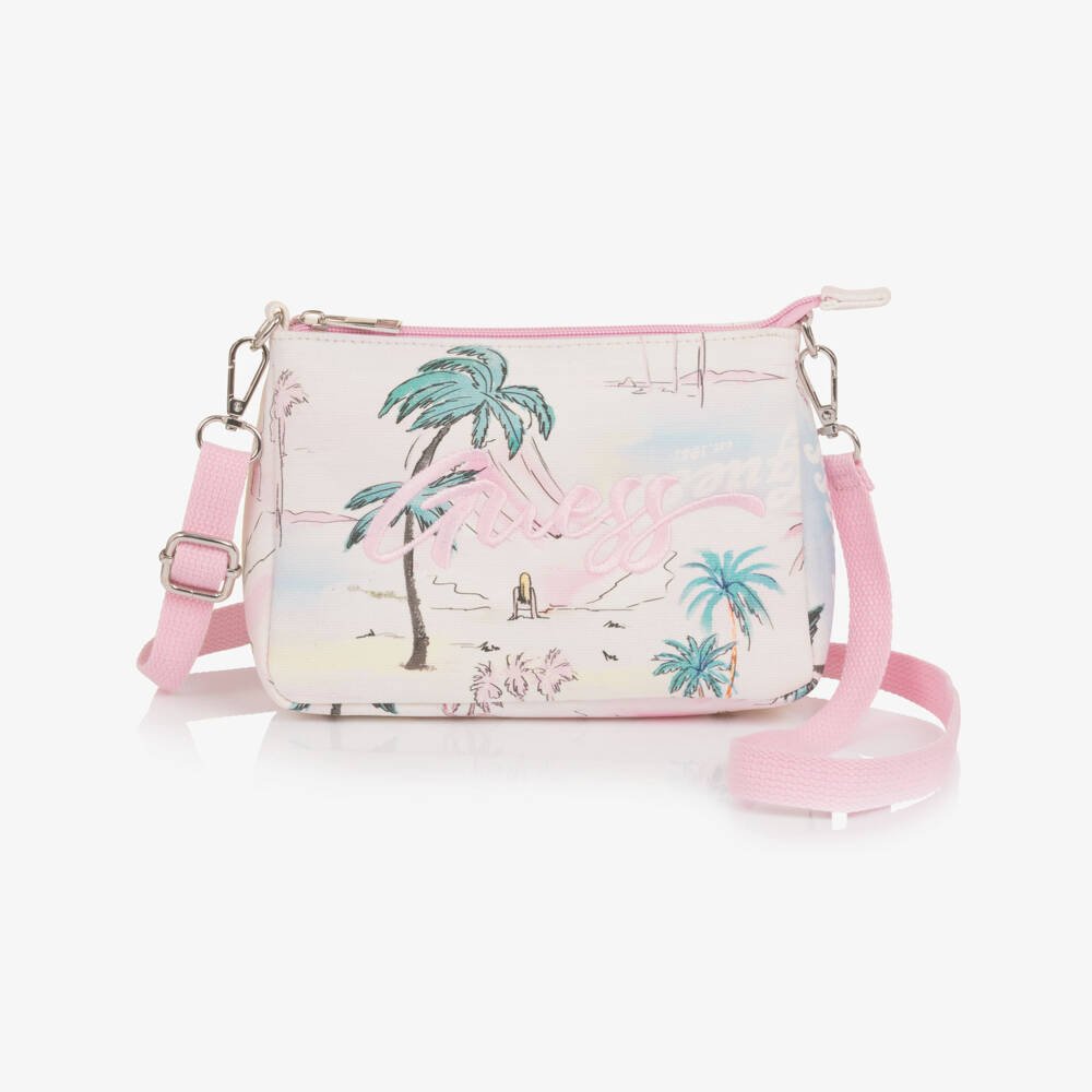 Guess-Girls Ivory Cotton Handbag with Tropical Print (20cm) | Childrensalon