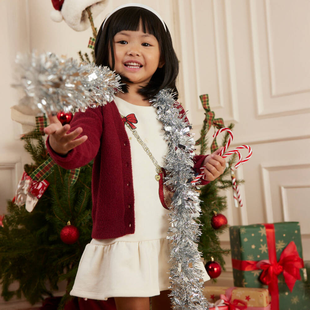 Guess-فستان قطن جيرسيه لون عاجي بطبعة حقيبة | Childrensalon