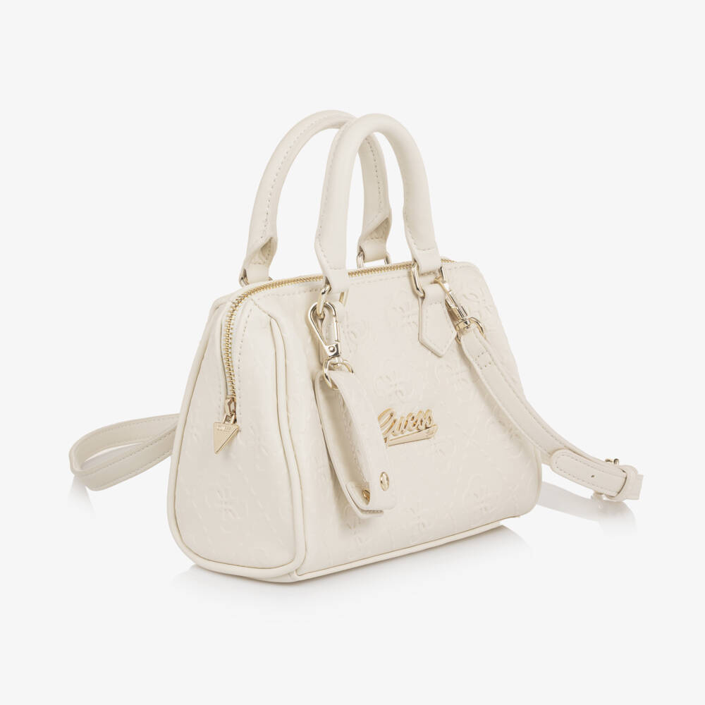 Guess-Girls Ivory Embossed 4G Logo Handbag (20cm) | Childrensalon