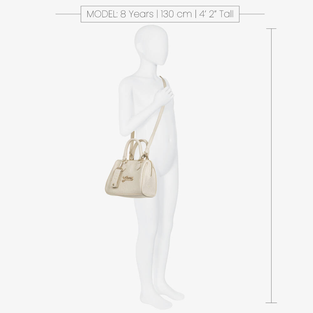 Guess-Girls Ivory Embossed 4G Logo Handbag (20cm) | Childrensalon