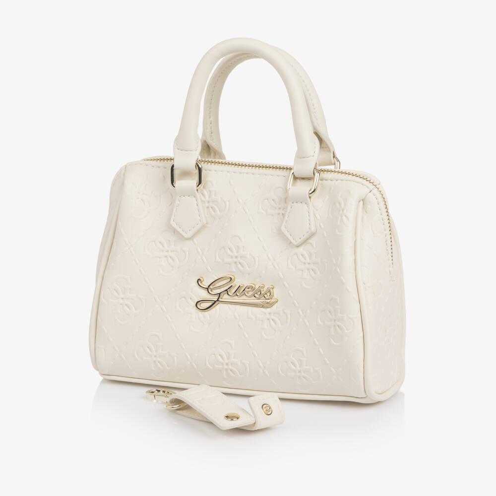 Guess-Girls Ivory Embossed 4G Logo Handbag (20cm) | Childrensalon
