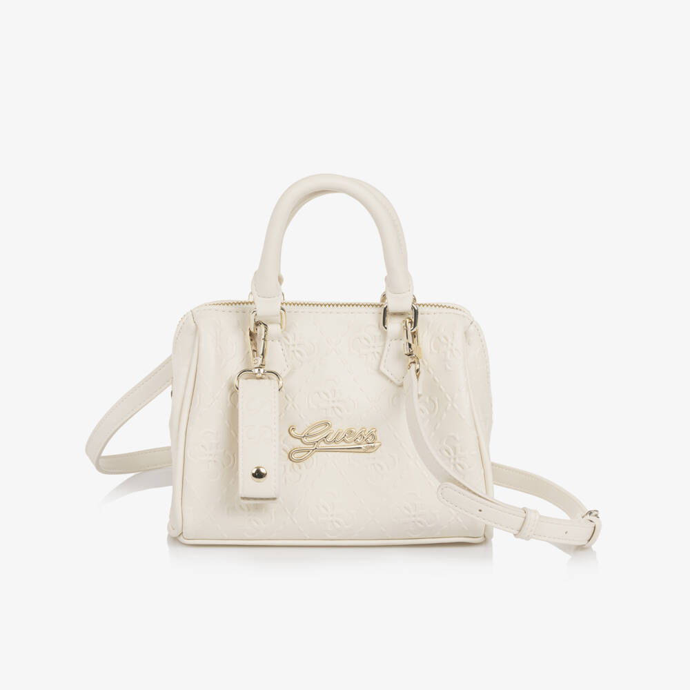 Guess-Girls Ivory Embossed 4G Logo Handbag (20cm) | Childrensalon