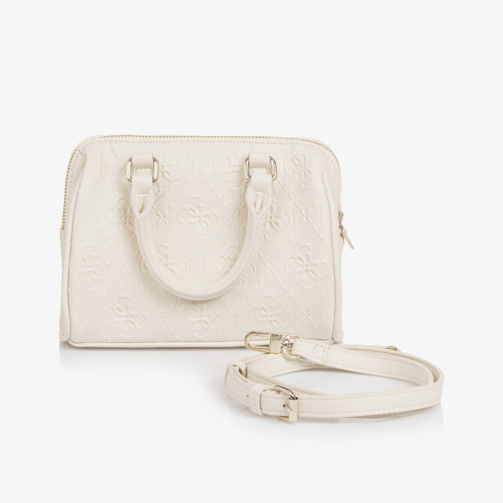 Guess-Girls Ivory Embossed 4G Logo Handbag (20cm) | Childrensalon