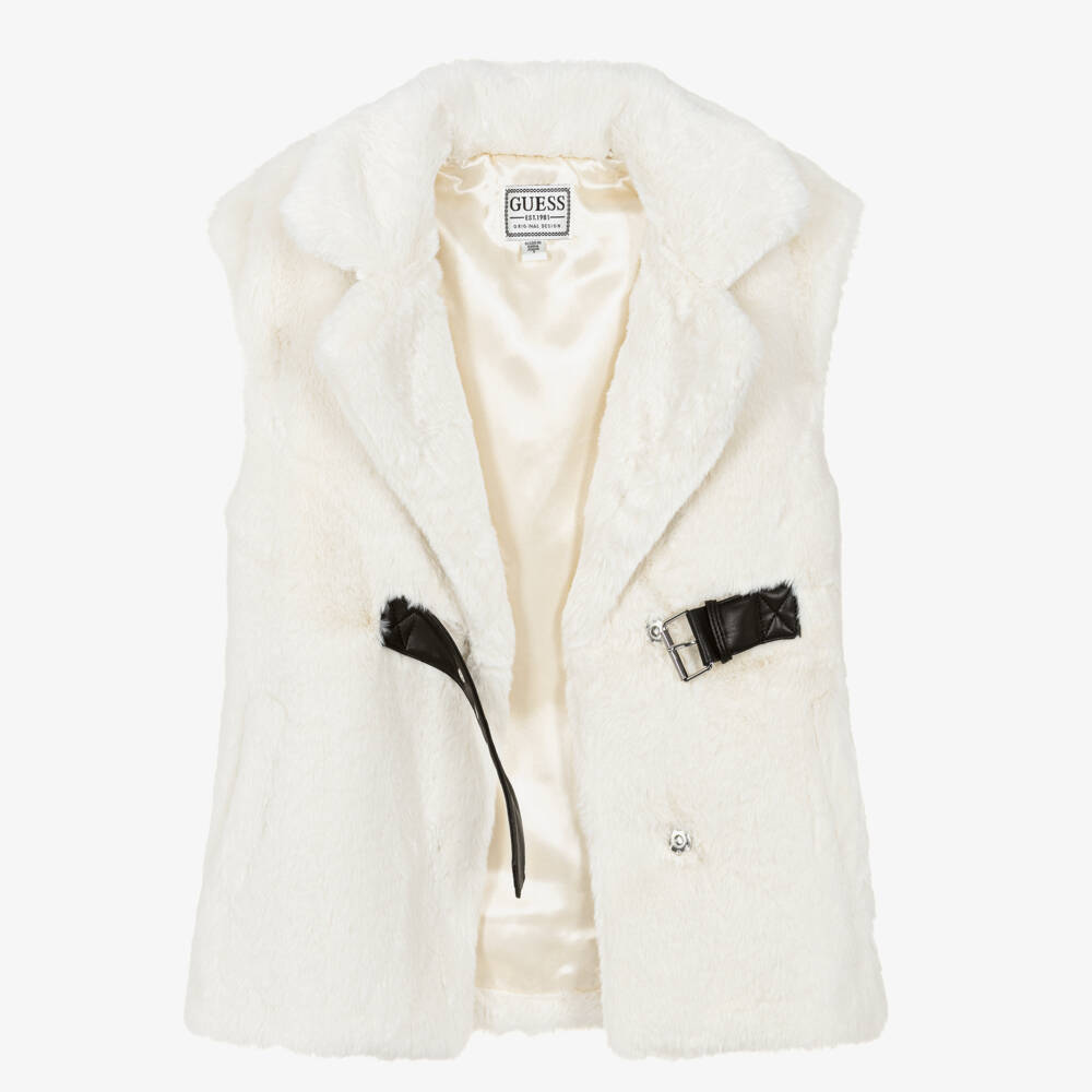 Guess-Girls Ivory Faux Fur Gilet | Childrensalon