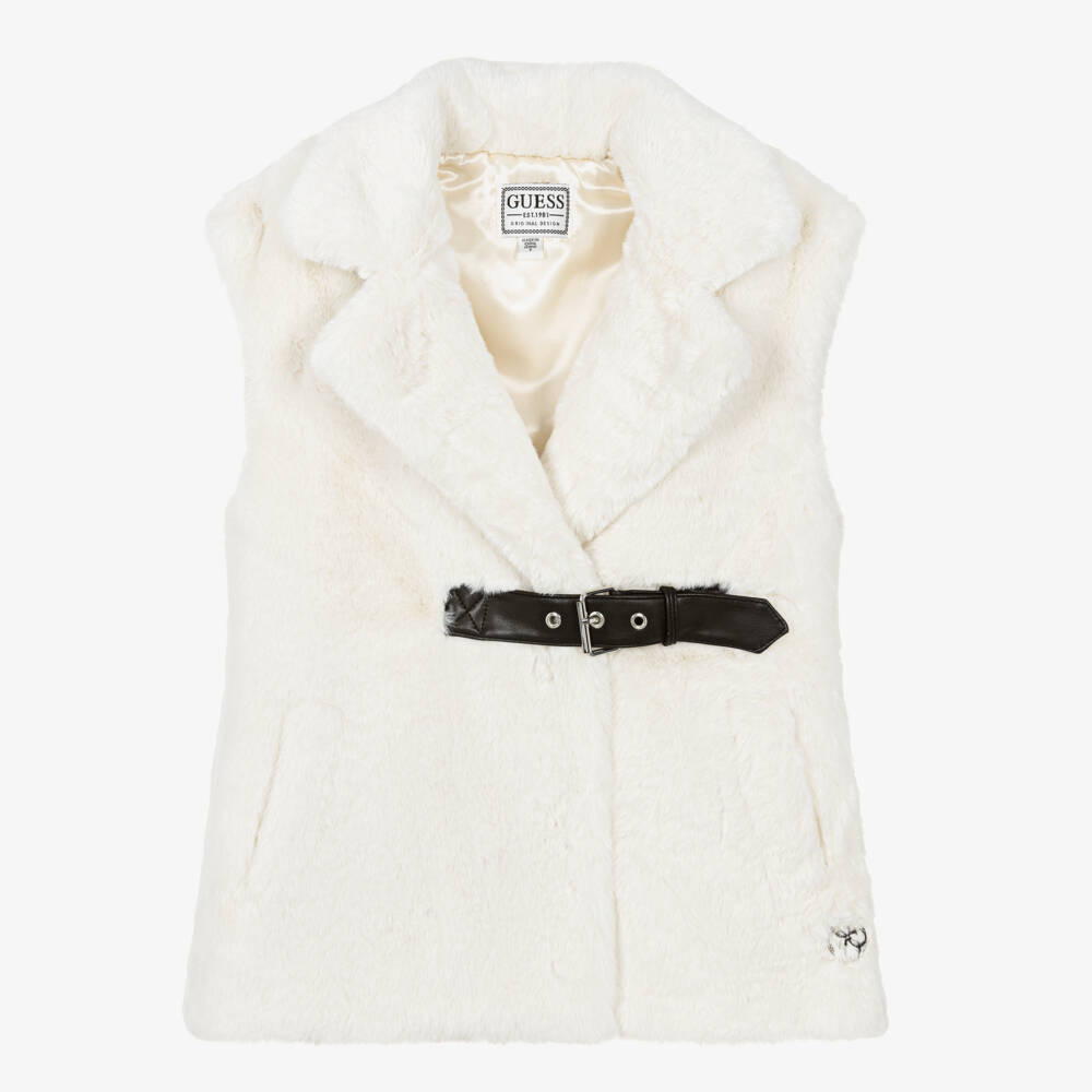 Guess-Girls Ivory Faux Fur Gilet | Childrensalon