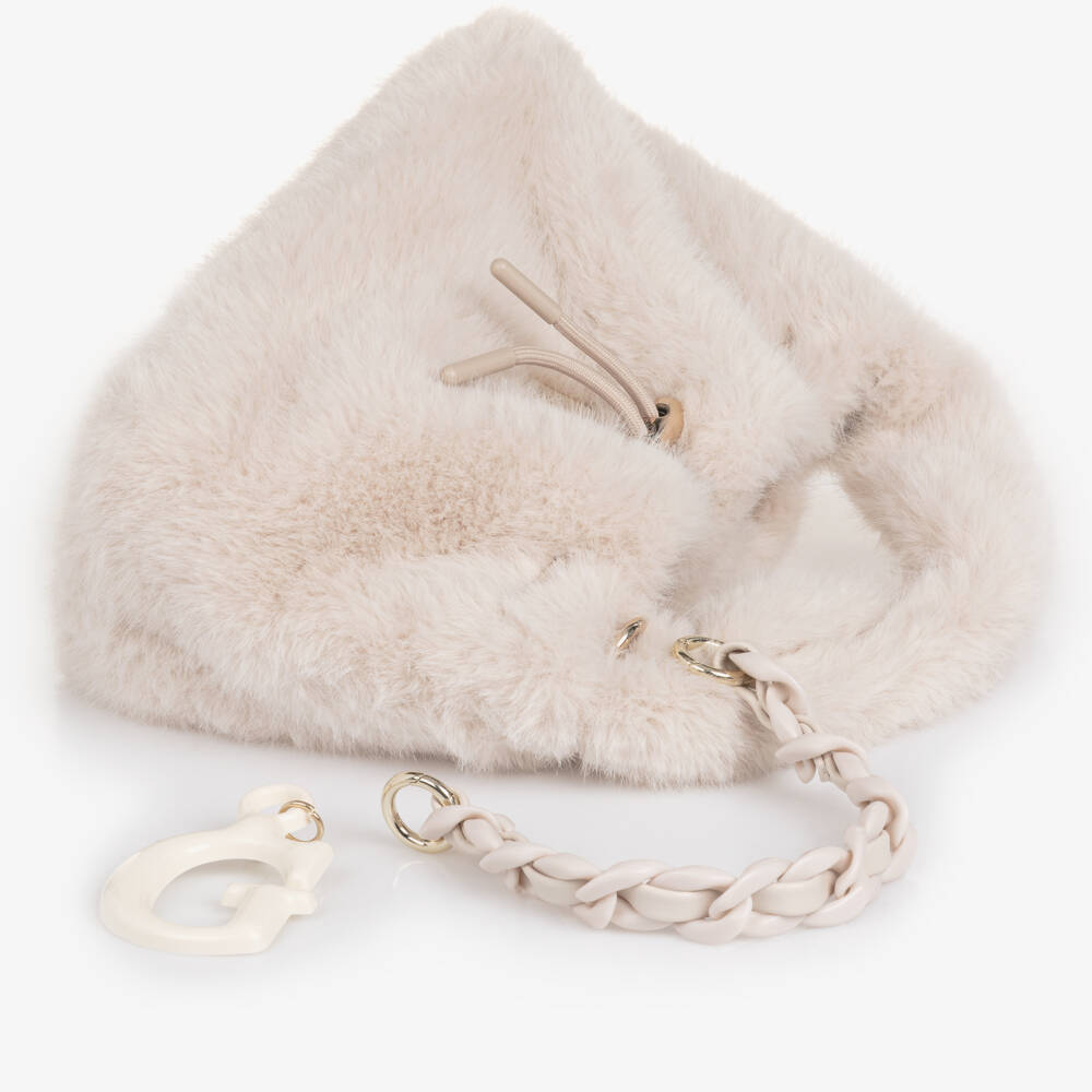 Guess-Girls Ivory Faux Fur Handbag (28cm) | Childrensalon