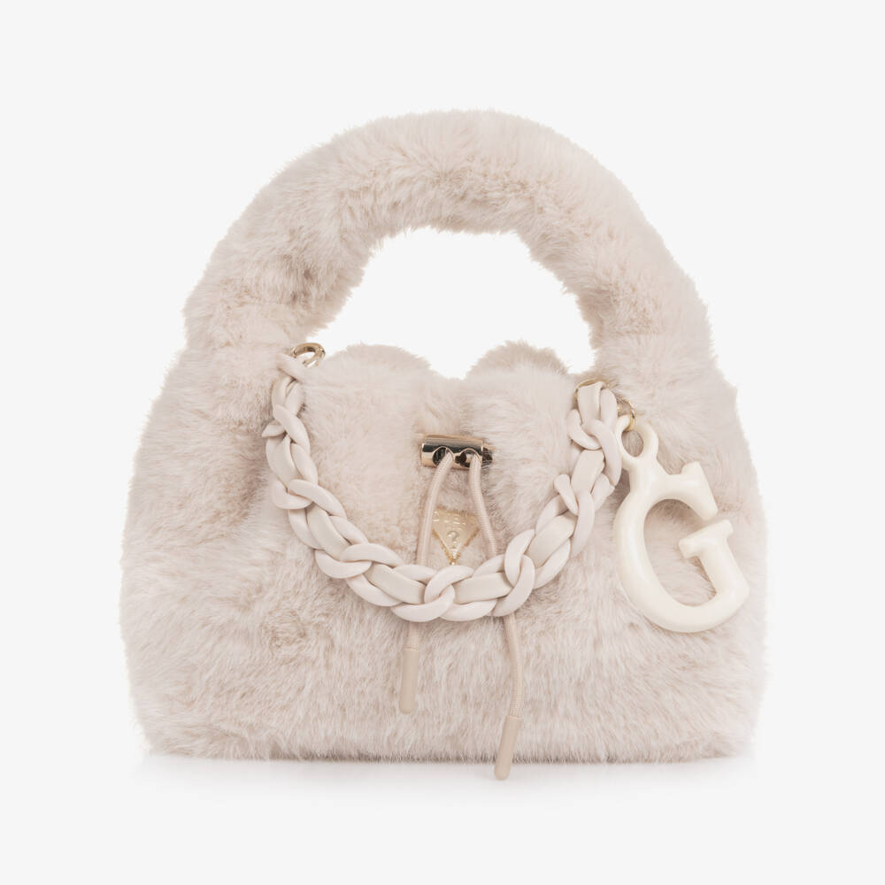 Guess-Girls Ivory Faux Fur Handbag (28cm) | Childrensalon