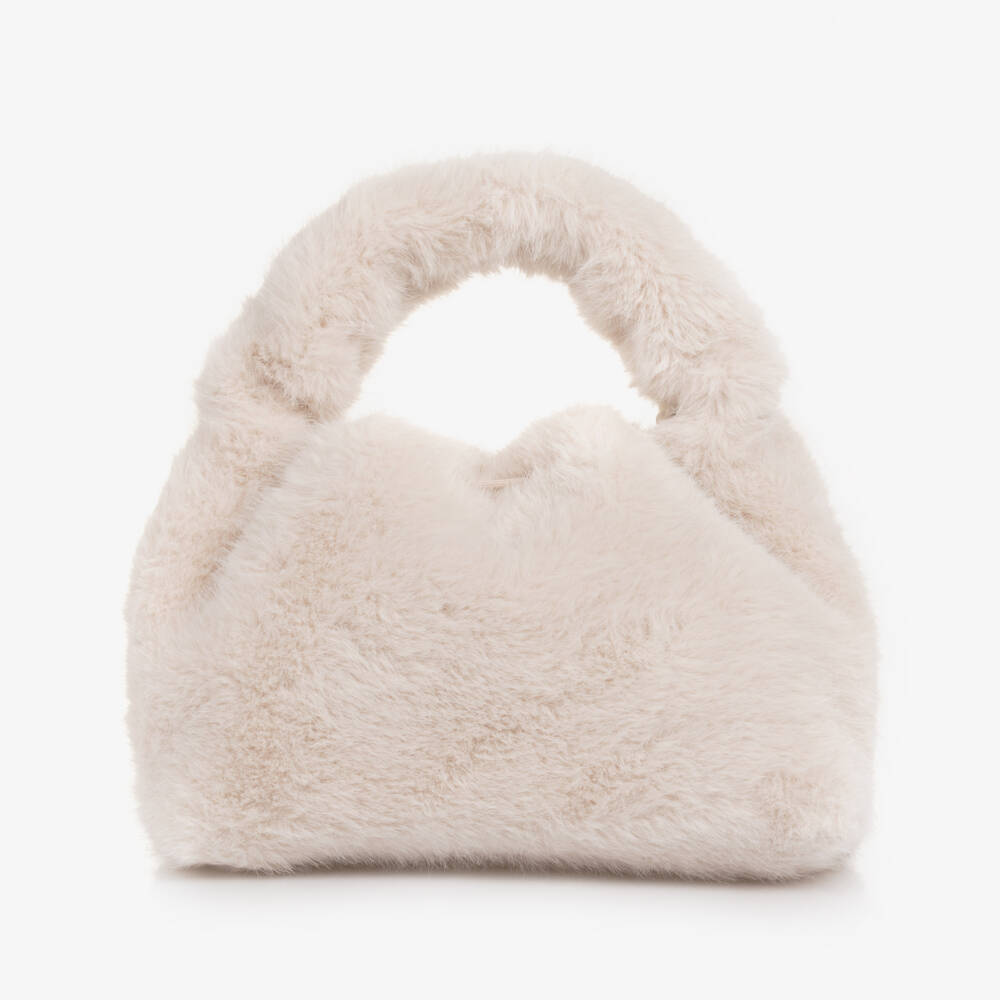 Guess-Girls Ivory Faux Fur Handbag (28cm) | Childrensalon