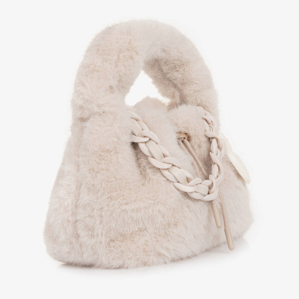 Guess-Girls Ivory Faux Fur Handbag (28cm) | Childrensalon