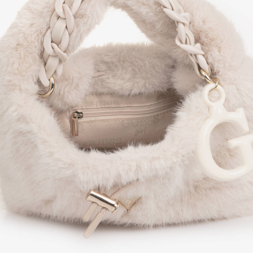 Guess-Girls Ivory Faux Fur Handbag (28cm) | Childrensalon
