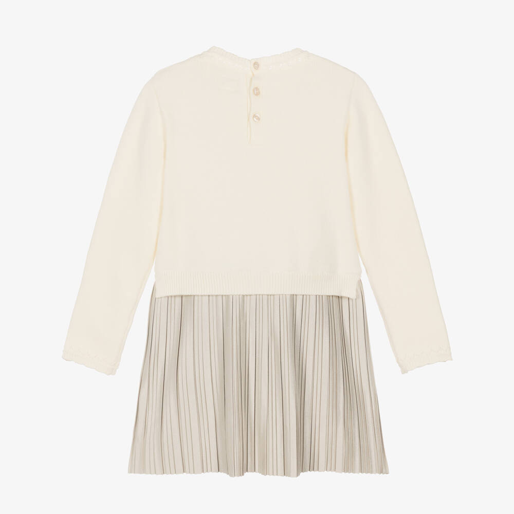 Guess-Girls Ivory Knit Dress with Pleated Skirt | Childrensalon