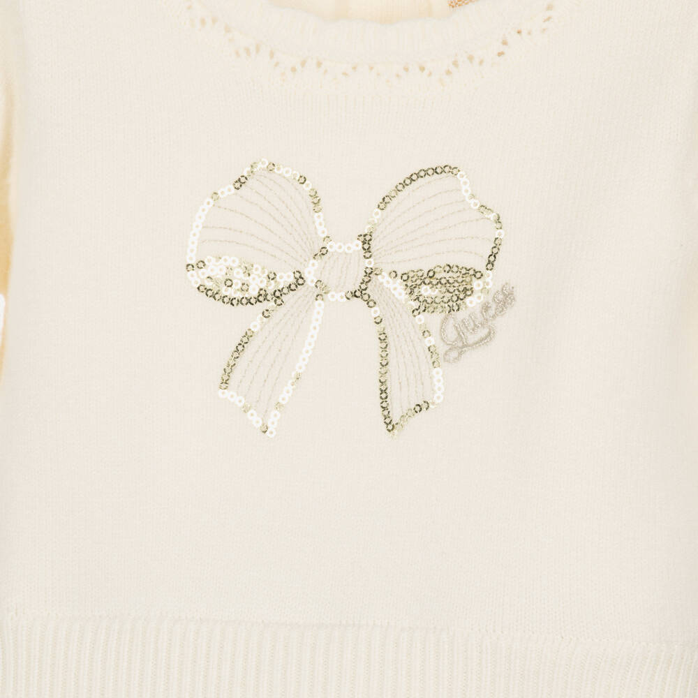 Guess-Girls Ivory Knit Dress with Pleated Skirt | Childrensalon