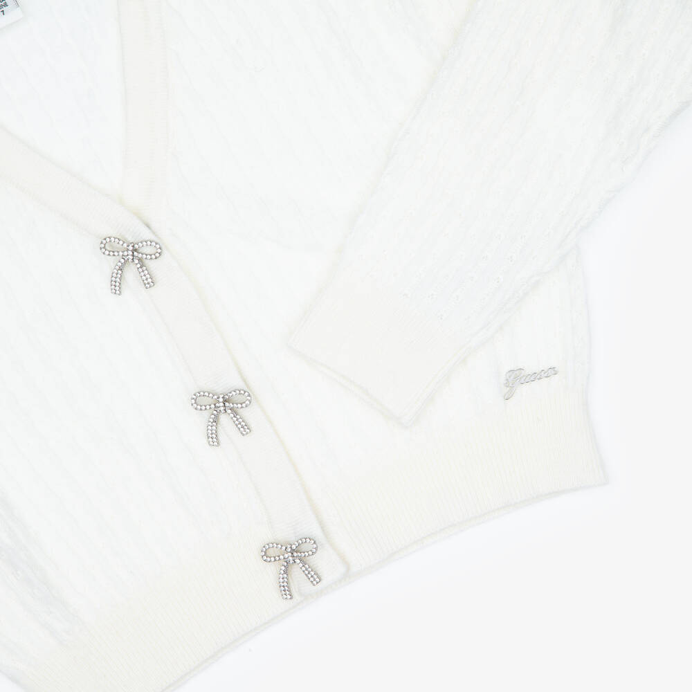 Guess-Кардиган кремовый вязаный с бантиками из страз для девочек | Childrensalon