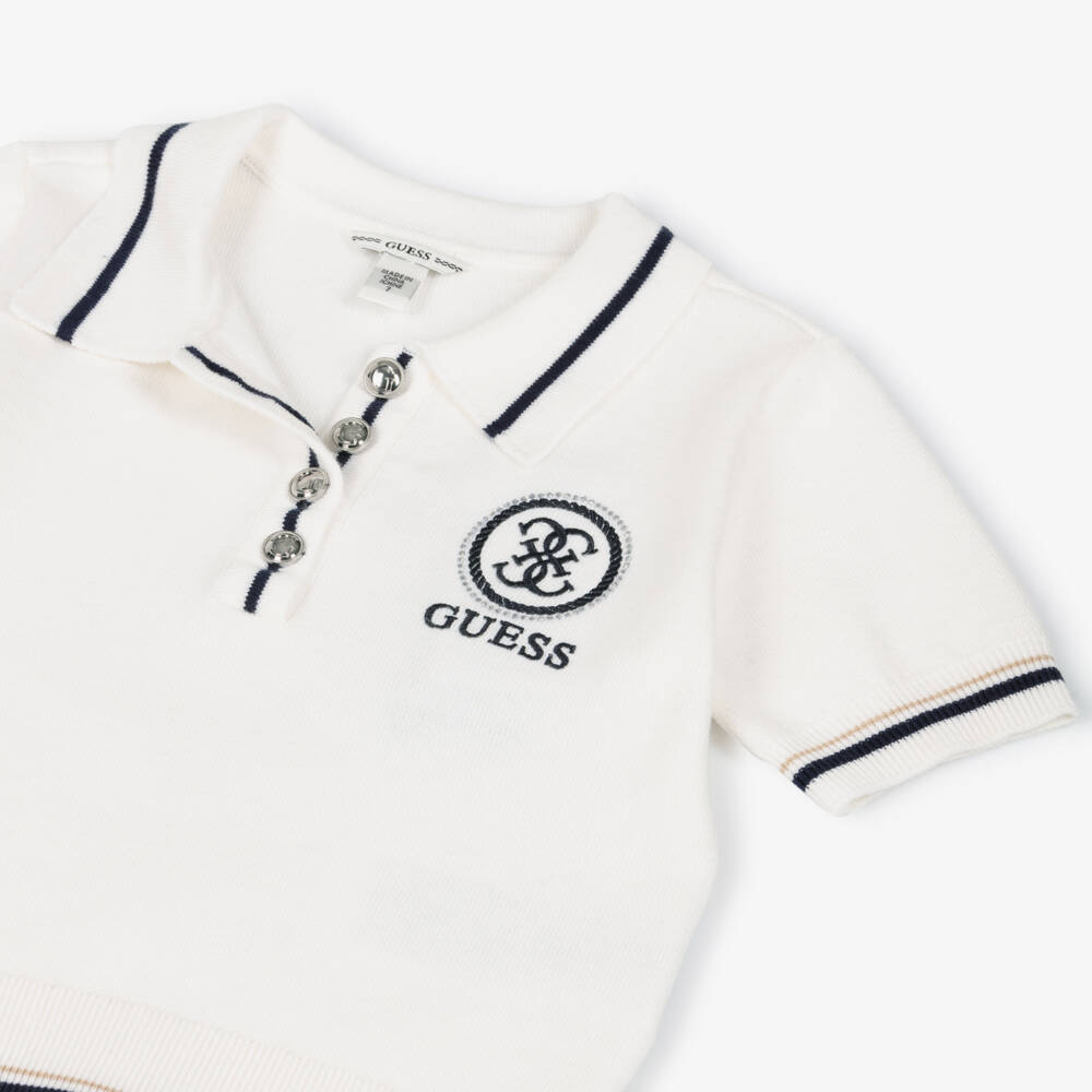 Guess-تيشيرت بولو محبوك لون عاجي للبنات | Childrensalon