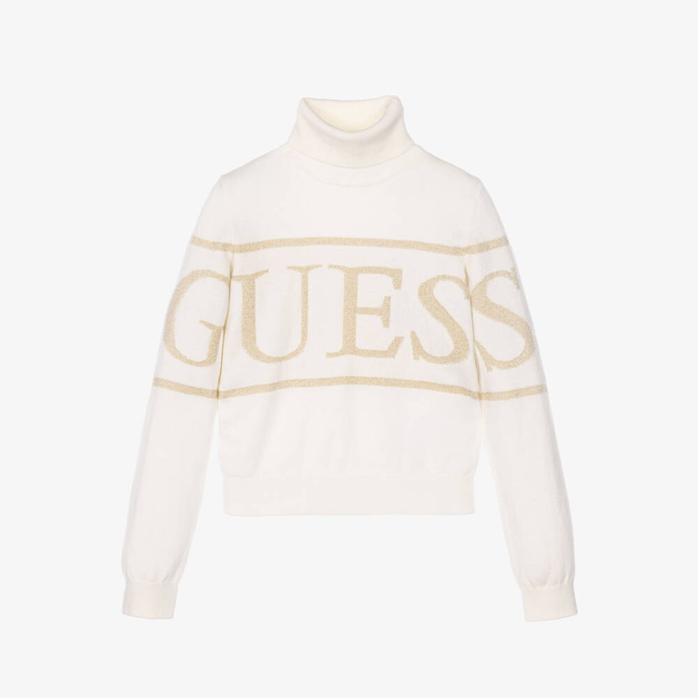 Guess-Girls Ivory Knitted Roll Neck Sweater | Childrensalon