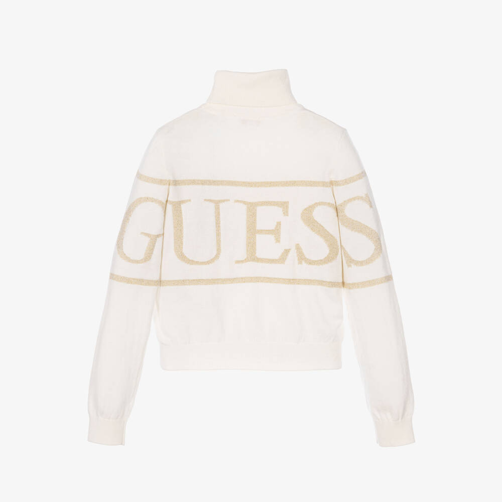 Guess-Girls Ivory Knitted Roll Neck Sweater | Childrensalon