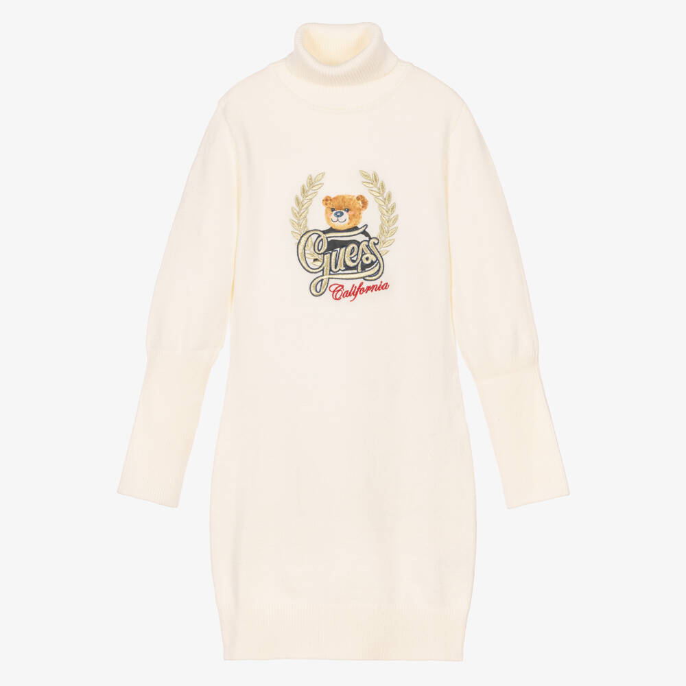 Guess-Girls Ivory Knitted Rollneck Dress | Childrensalon