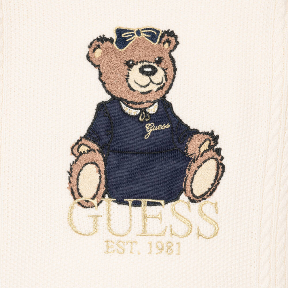 Guess-Girls Ivory Knitted Sweater with Bear Motif | Childrensalon