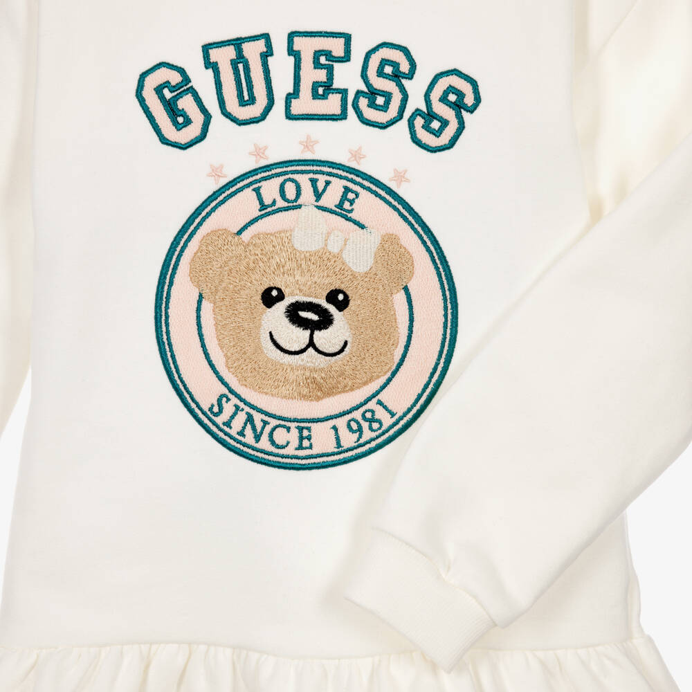 Guess-Girls Ivory Logo Bear Sweatshirt Dress | Childrensalon