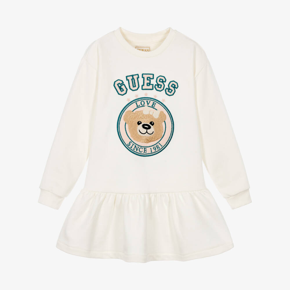 Guess-Girls Ivory Logo Bear Sweatshirt Dress | Childrensalon