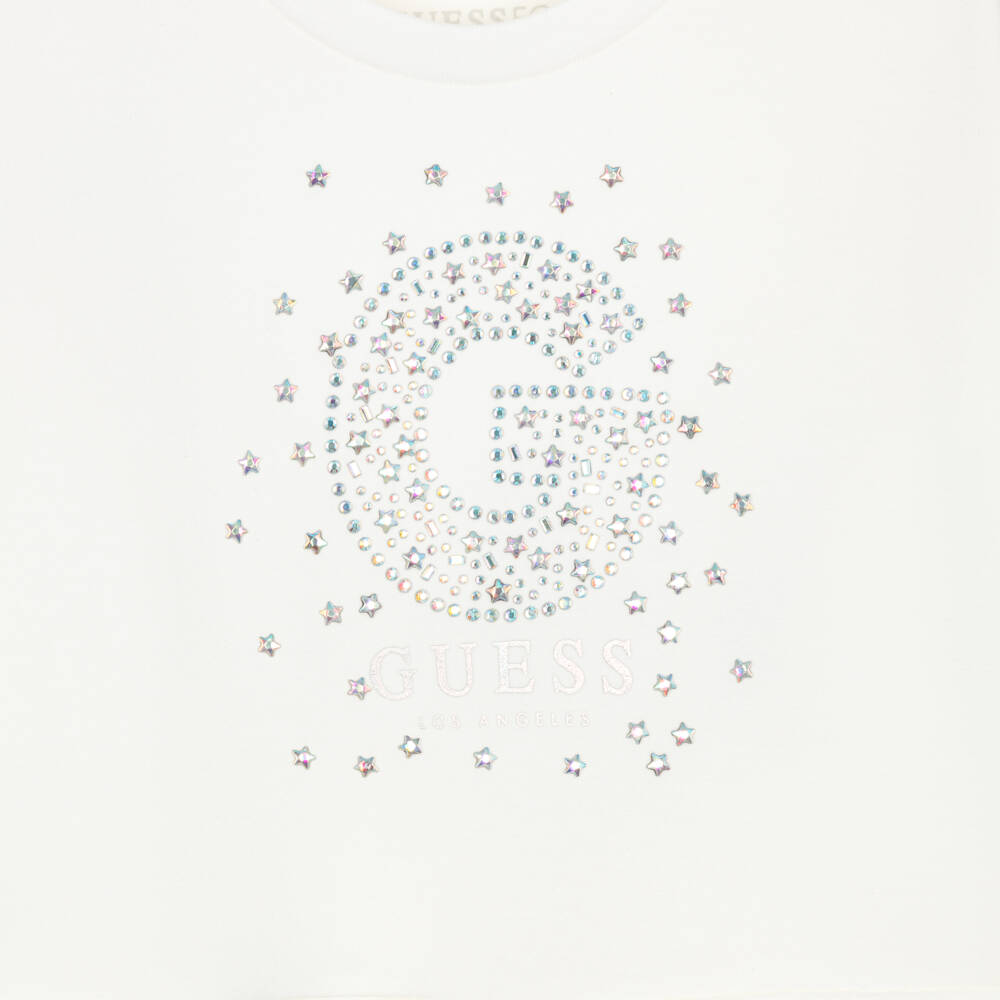 Guess-Girls Ivory Milano Jersey Dress with Diamanté Logo | Childrensalon