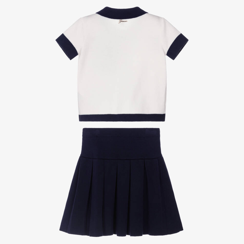 Guess-Girls Ivory & Navy Blue Knitted Skirt Set | Childrensalon