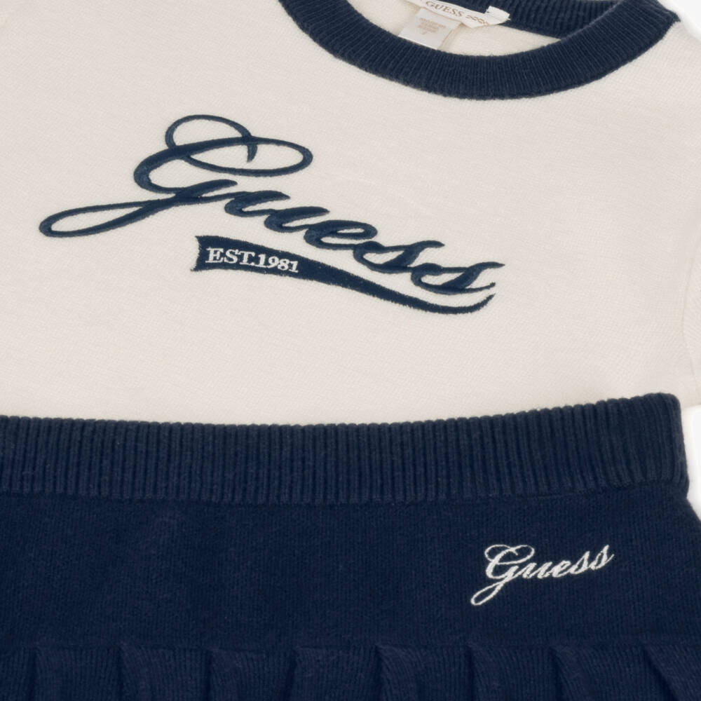 Guess-Girls Ivory & Navy Blue Knitted Skirt Set | Childrensalon
