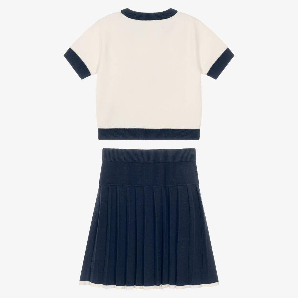 Guess-Girls Ivory & Navy Blue Knitted Skirt Set | Childrensalon