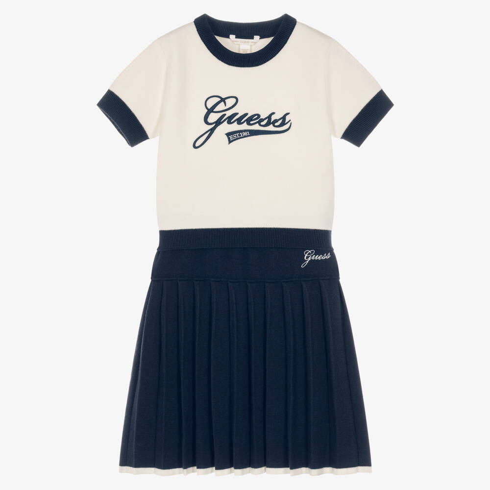 Guess-Girls Ivory & Navy Blue Knitted Skirt Set | Childrensalon