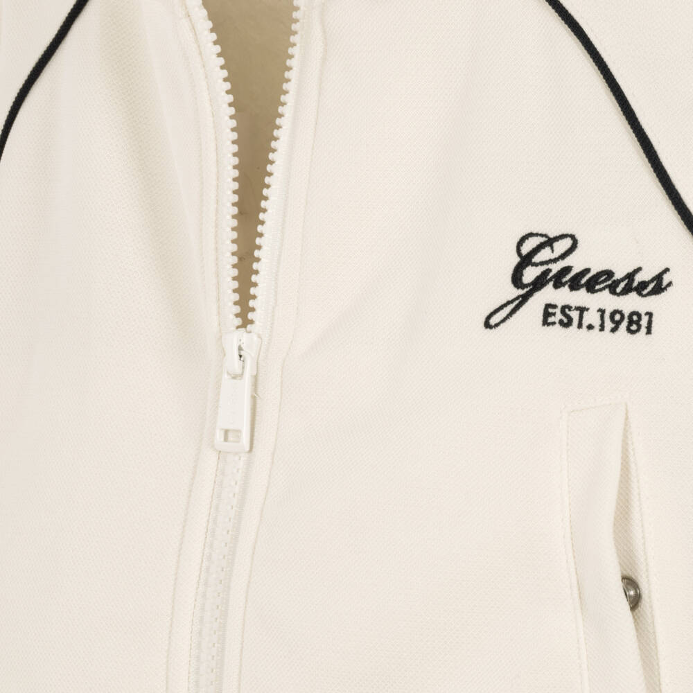 Guess-Girls Ivory Piqué Textured Zip-Up Top | Childrensalon