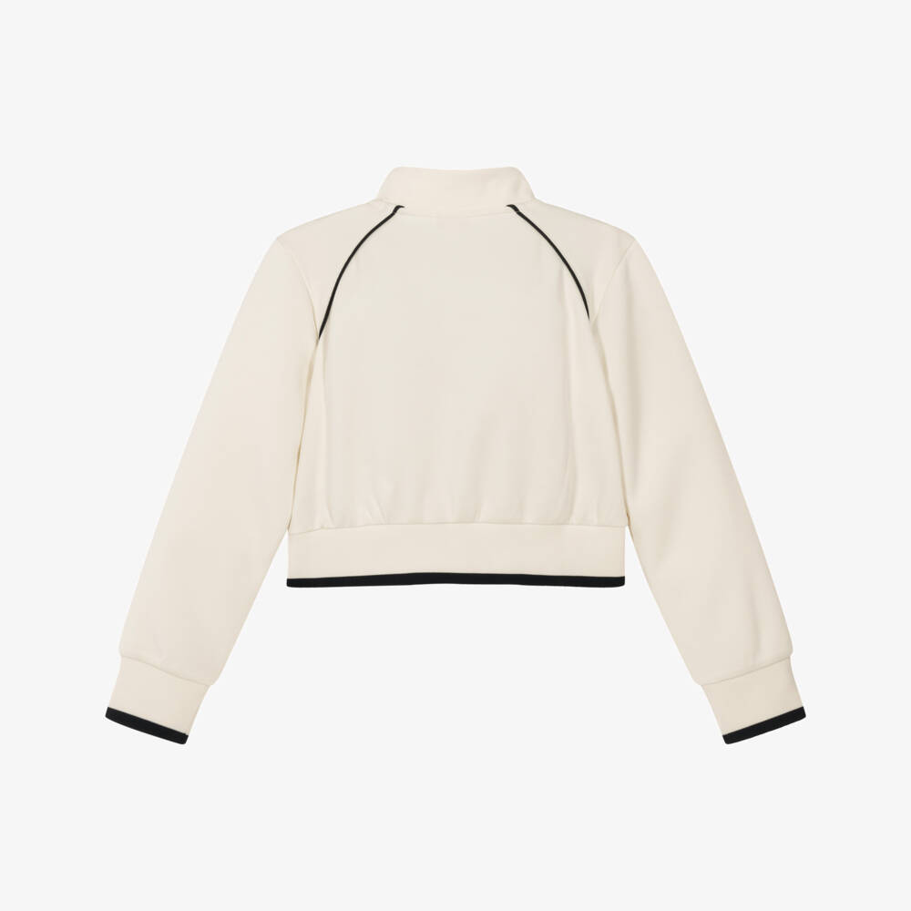 Guess-Girls Ivory Piqué Textured Zip-Up Top | Childrensalon