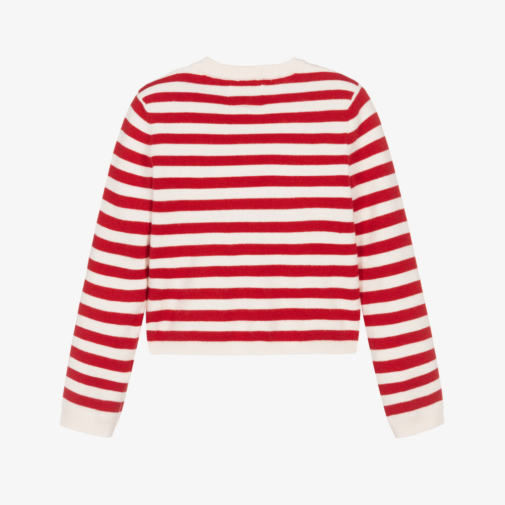 Guess-Girls Ivory & Red Stripe Knitted Cardigan | Childrensalon