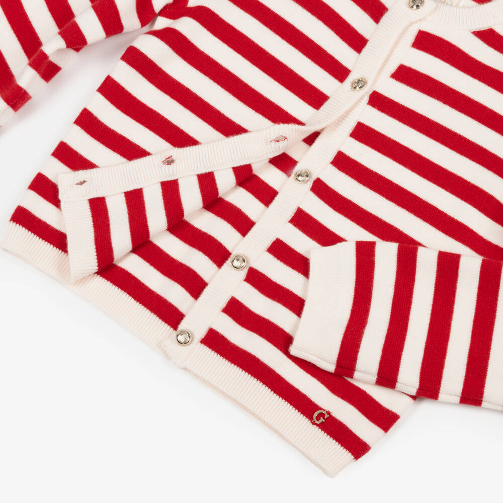 Guess-Girls Ivory & Red Stripe Knitted Cardigan | Childrensalon