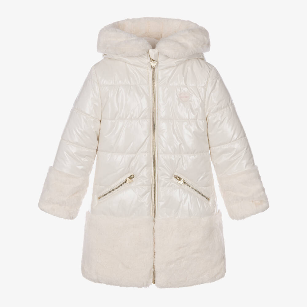 Guess-Girls Ivory Reversible Faux Fur Puffer Coat | Childrensalon