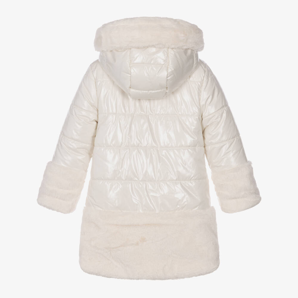 Guess-Girls Ivory Reversible Faux Fur Puffer Coat | Childrensalon