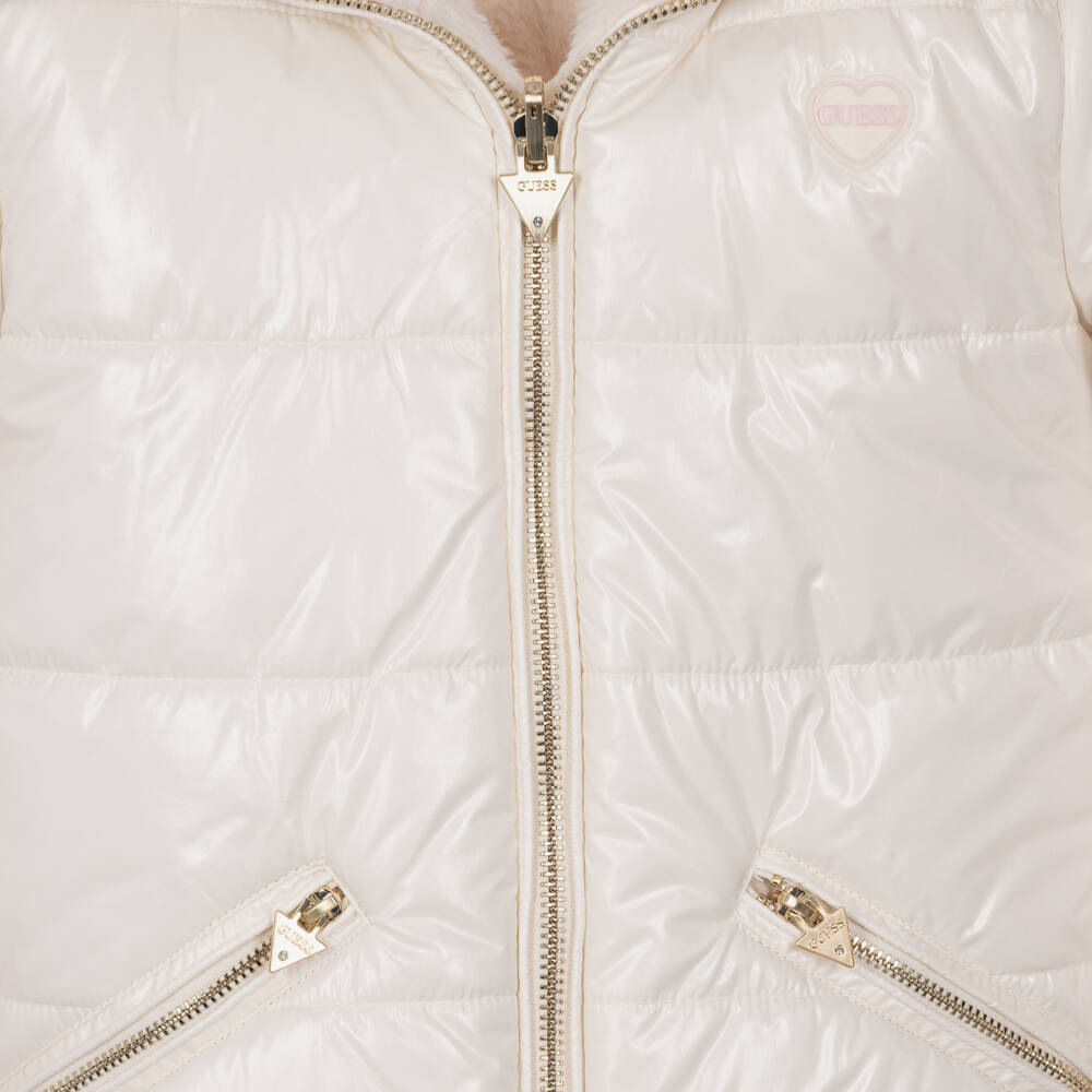 Guess-Girls Ivory Reversible Faux Fur Puffer Coat | Childrensalon