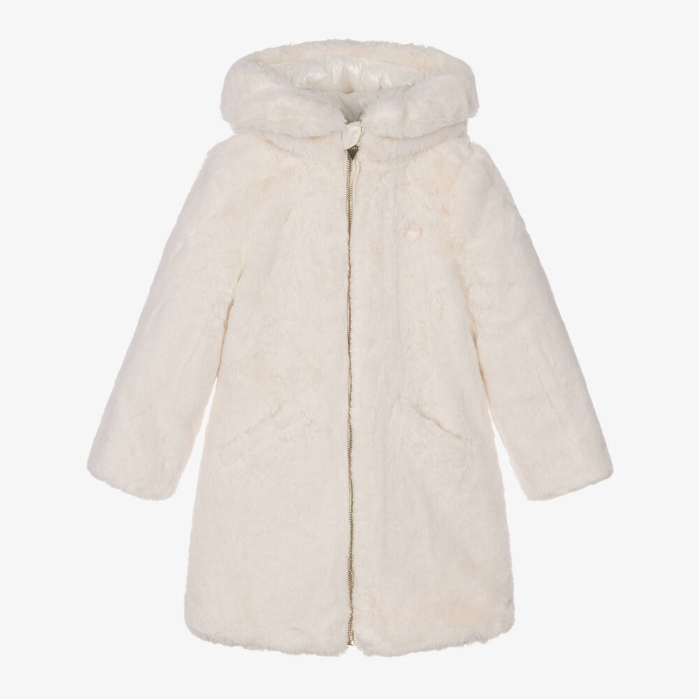 Guess-Girls Ivory Reversible Faux Fur Puffer Coat | Childrensalon