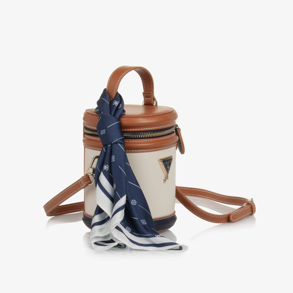 Guess-Girls Ivory & Tan Faux Leather Cylindrical Shape Bag (29cm) | Childrensalon